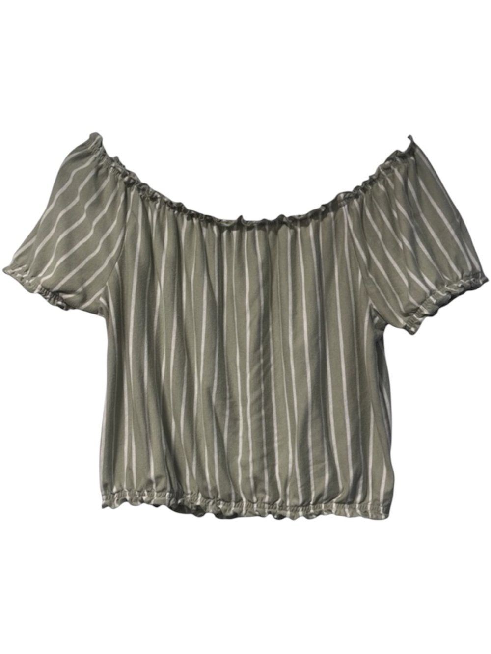 American Eagle Off Shoulder Crop Top Small Olive Green Stripe Boho Peasant Top